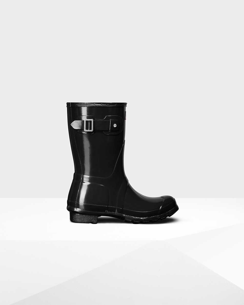 Botas De Agua Mujer - Hunter Original Short Gloss Mid-Calf Negras - TPXRNW-475 - Negras